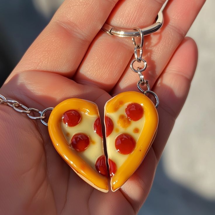 Pizza Heart "Besties" Keychain Set (2-Piece)