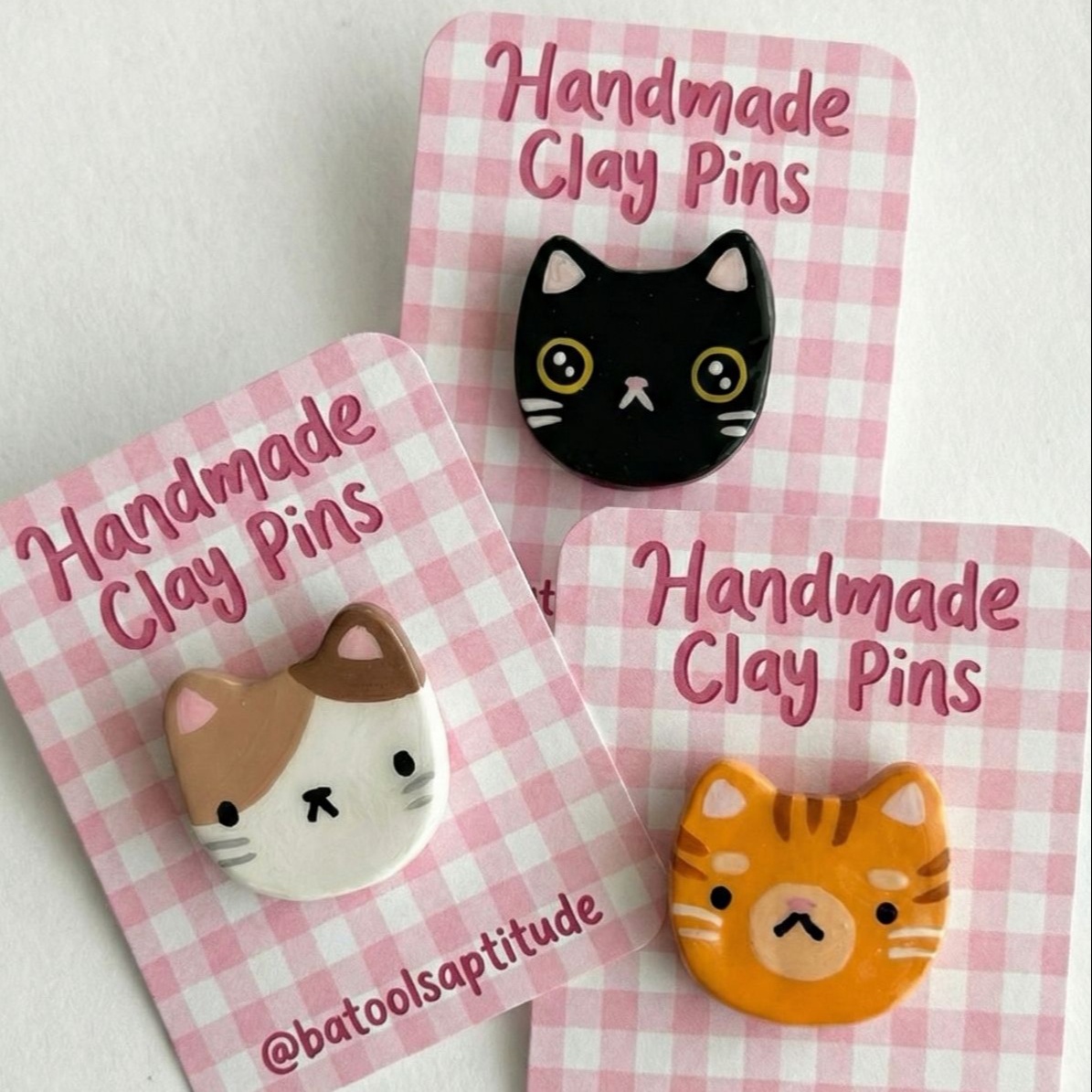Curious Kitty Clay Pins