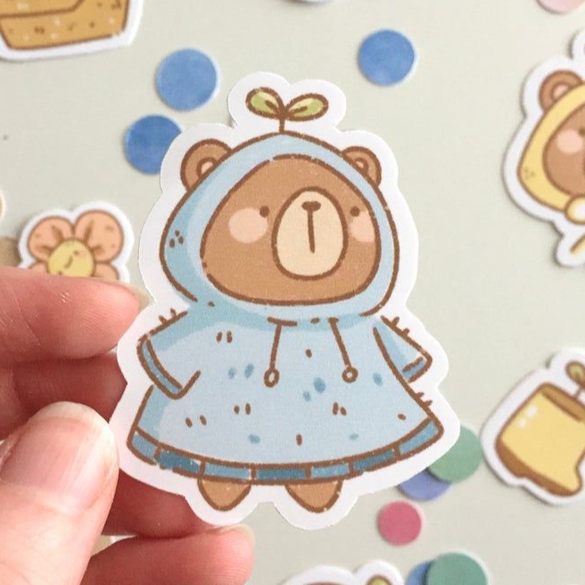 Rainy Day Bear Waterproof Sticker